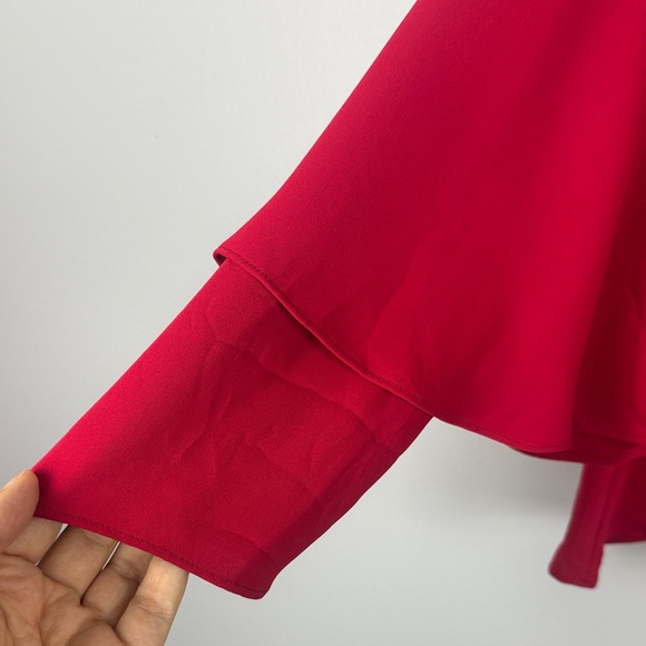 Chico's Vibrant Classic Red Tiered Flare Long Sleeve Blouse Size 8/10 - Picture 5 of 9